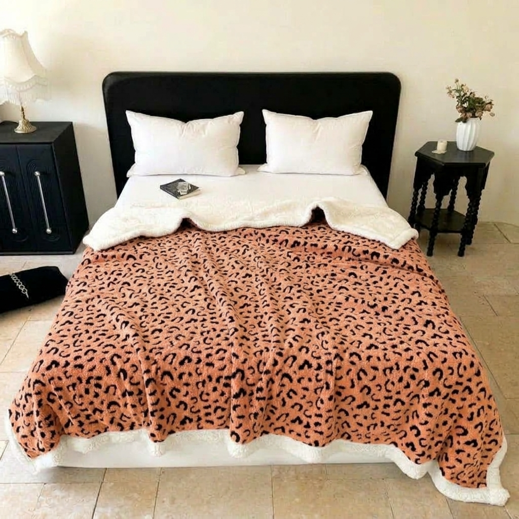 Plaid ZOÉ Orange – Polaire Douce à Motif Léopard