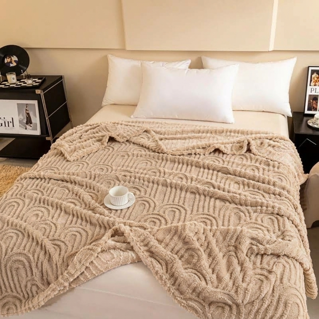 Plaid MILO Beige – Polaire Douce à Motif Jacquard en Relief